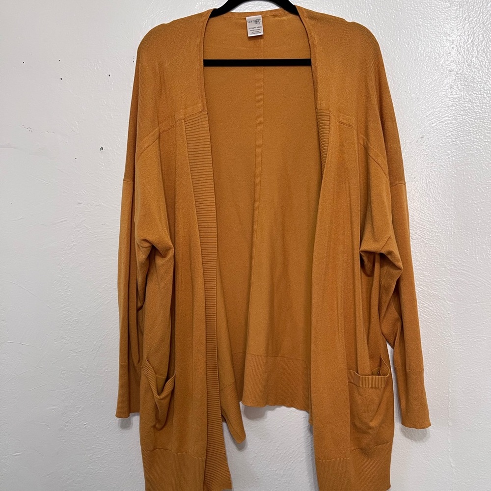 Terra & Sky mustard cardigan 3x